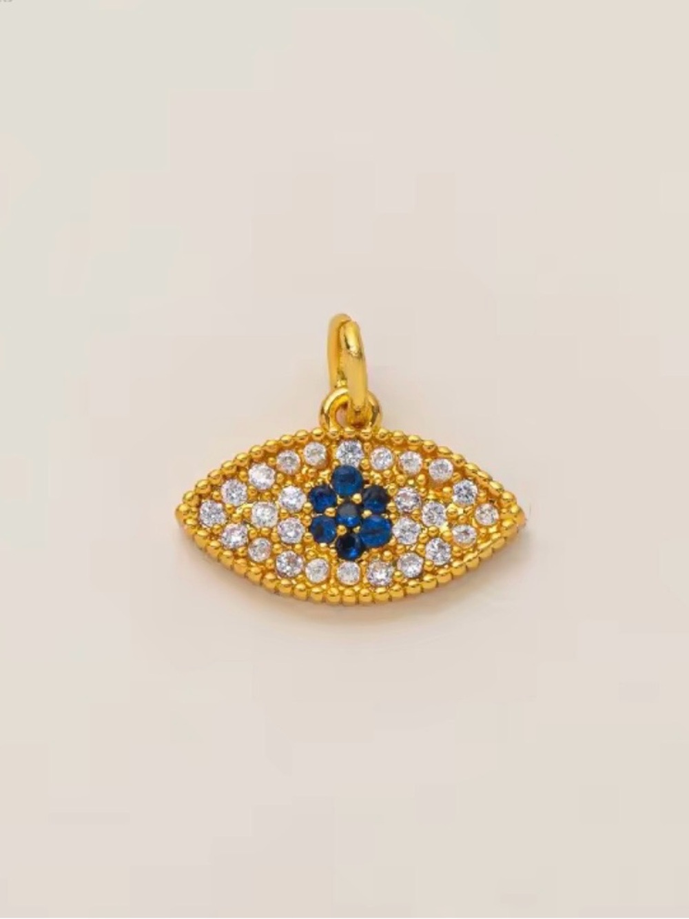 18k Gold Plated Blue & White Pavé Eye Charm Pendant